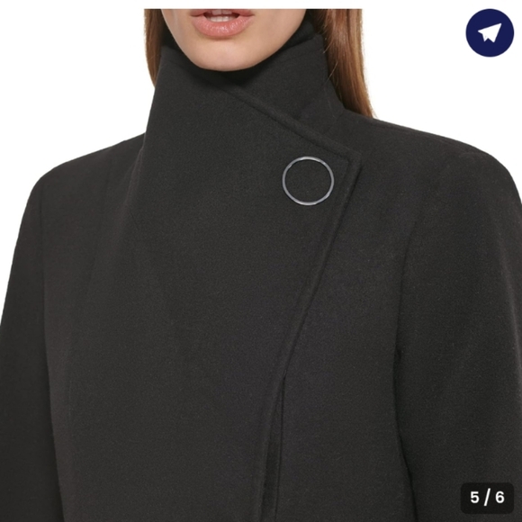 Black Charcoal Calvin Klein Wool Asymmetrical Wrap Coat – Size Large - Picture 9 of 11